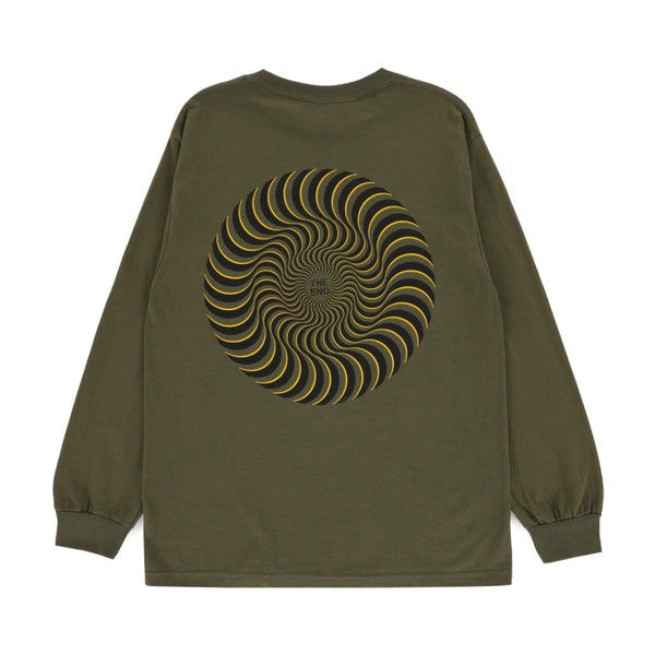 SPITFIRE • CLASSIC SWIRL OVERLAY LONG-SLEEVE SHIRT • MILITARY GREEN w/ BLACK & GOLD Prints