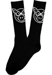 Pig Wheels Tall Socks Black - Topless Pizza