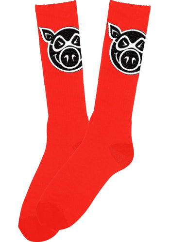 Pig Wheels Tall Socks Red